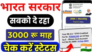 ई श्रम कार्ड से ₹3000 रुपए मिलना शुरू: Shram card ₹3000 payment status online check kare